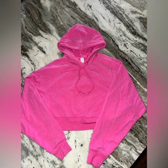 ALO Yoga Cropped Double Take Terry Hoodie in Paradise Pink - Picture 3 of 5